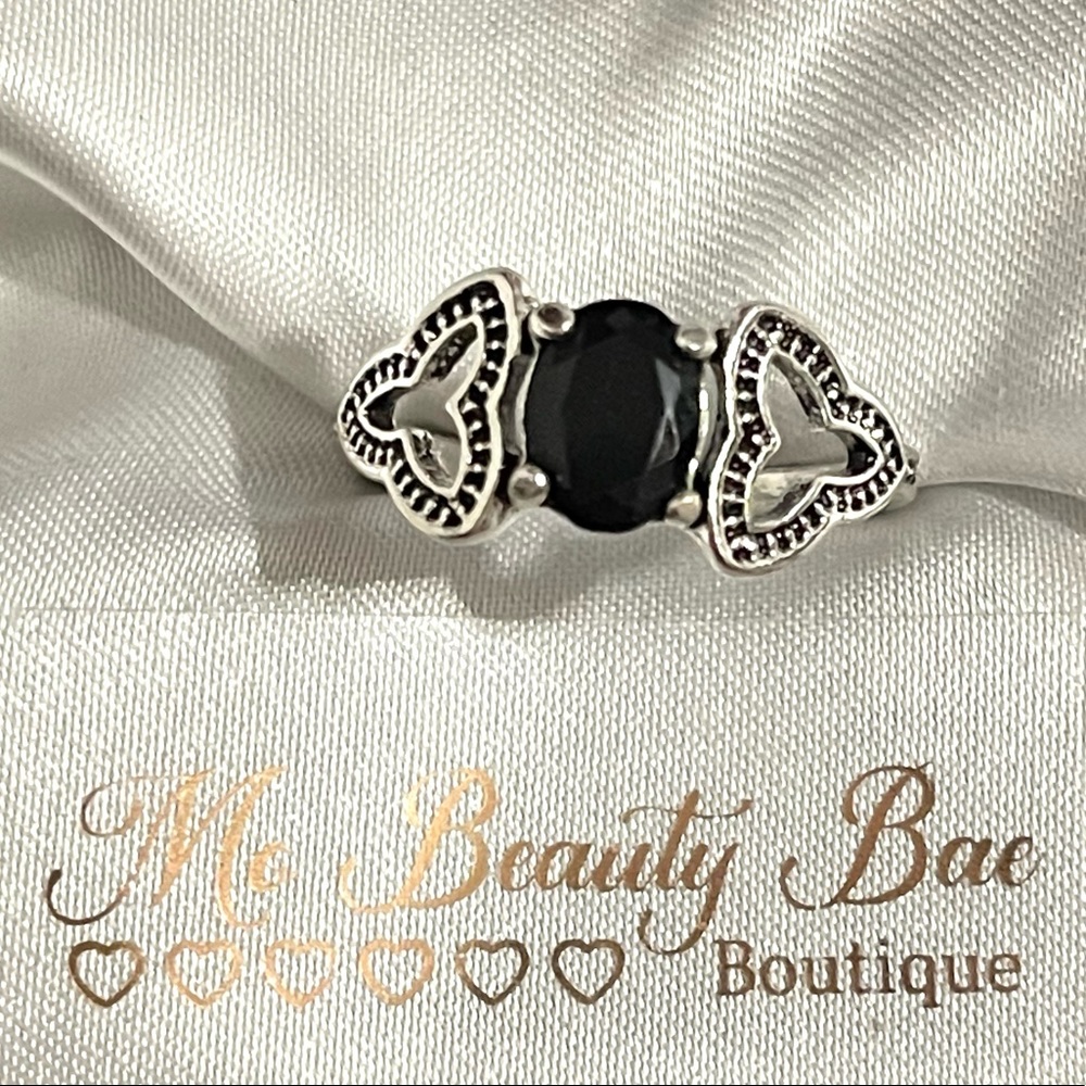 Silver Black Crystal Ring